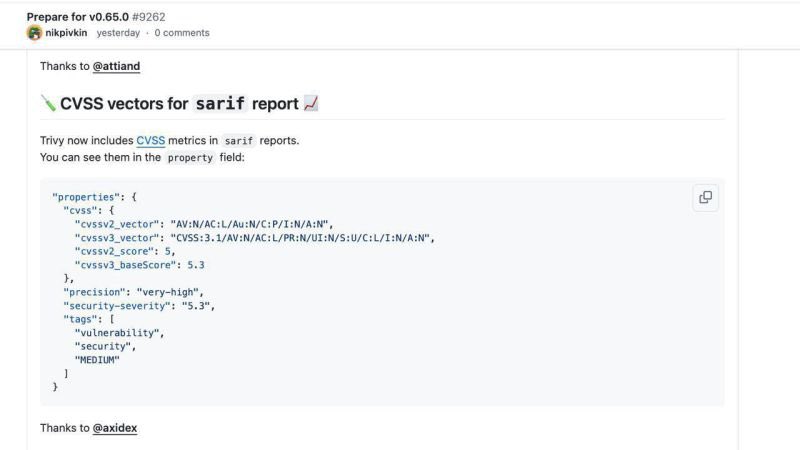 A small step in the large open-source: CVSS integration in Trivy. At the heart of our #AppSec platform is an open-source SCA project called Trivy. This time, we are not only integrating, but also contributing: in Trivy 0.65.0 release we added the CVSS vector support.