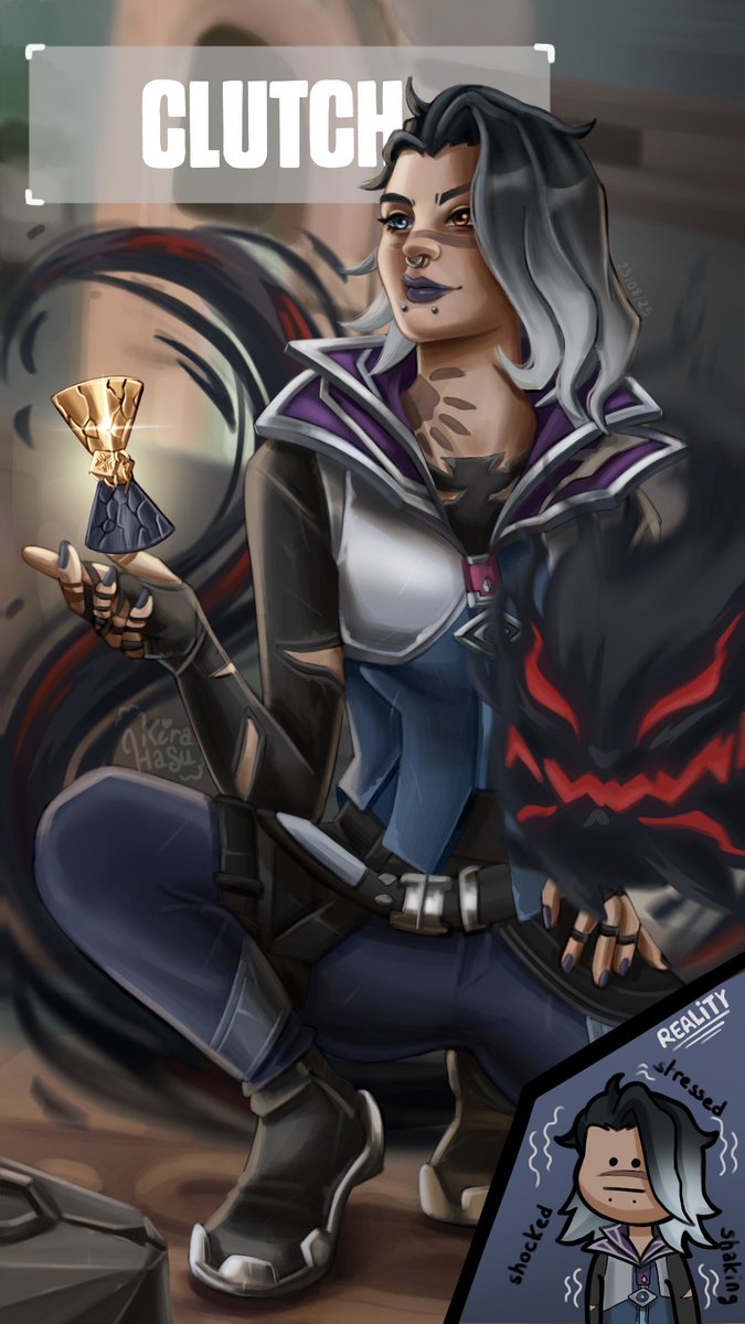 Kirahasu's tweet image. Ma participation au concours FAN ART Valorant pour les #VALORANTChampions Paris ! 🎨

Le thème était ce qu'on ressent exactement lors d'un clutch, moi je suis super fière mais au fond je tremble et je suis choquée de ce qui vient de se passer ! 

#fanart #valorant #artist #fade