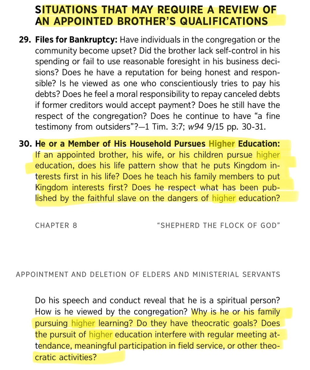 Larchwood20's tweet photo. I wonder if they will update Shepherd the Flock to no longer judge an elder if he or a member of his household pursues higher education.  After all Splane said no Christian (aka JW!) should judge a fellow Christian’s personal decision on the matter!

#JW https://t.co/57LfaXHqWC