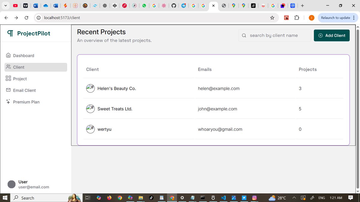 hiidev01's tweet image. client creation page✅ add client by filling out the form, then updating the client table

any feedback dev or additional tips?

#webdesigner #webdevoloper #webdevevelopment #applications #application #letsconnect