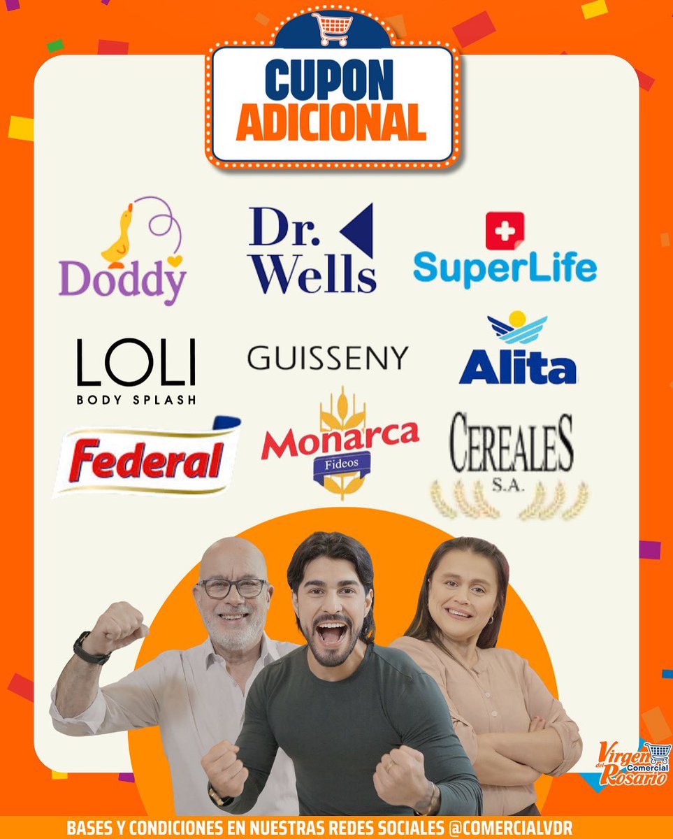 🛒✨ ¡Tus compras valen más! ✨🛒
Con estos productos seleccionados, llevás cupones adicionales para nuestras grandes promociones 🎁
¡Sumá más chances y no te quedes afuera!

📍 Solo en Comercial Virgen del Rosario
⏳ ¡Promoción por tiempo limitado!

#CuponesAdicionales #Ahorro