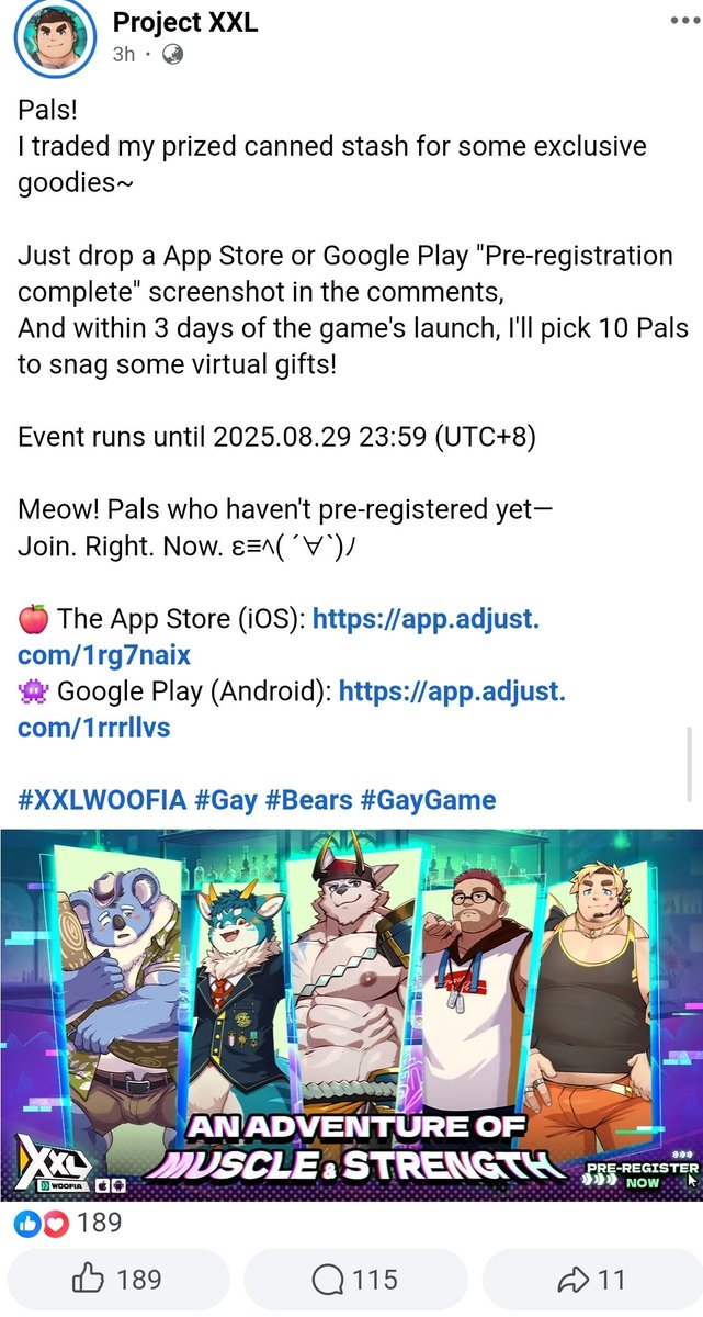 XXL Woofia doing pre-registration comment activity for their SFW version on FB