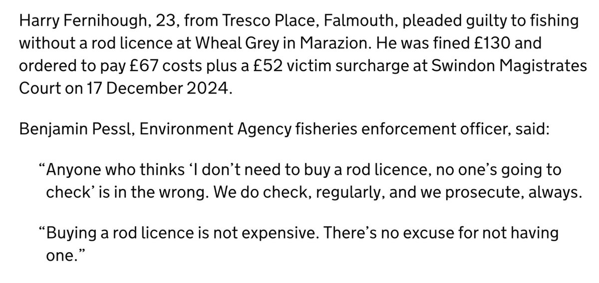 In January this year, the Environment Agency fined a man £250 for fishing without a licence 

They said: “we prosecute, always”

Just not when it’s the foreign secretary. May seem minor, but it smacks of yet more two tier justice.