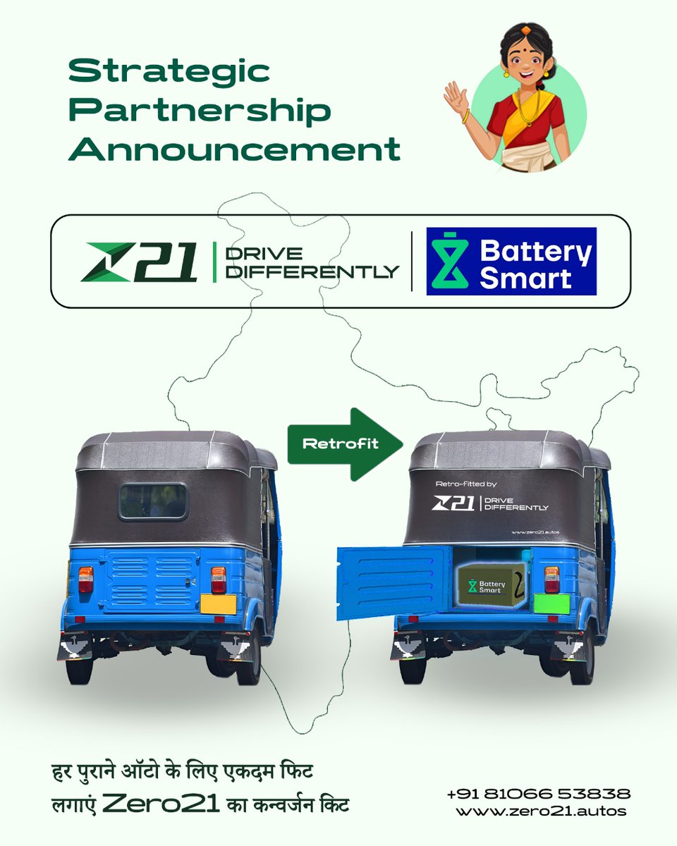 Zero21Autos's tweet photo. Zero21 × Battery Smart | Powering EV Adoption at Scale
Together with Battery Smart’s 1,600+ swap stations across 50+ cities, we’re making sustainable mobility accessible, affordable, and future-ready.
#zero21 #batterysmart #evindia #IOT https://t.co/W1edTZgxZJ