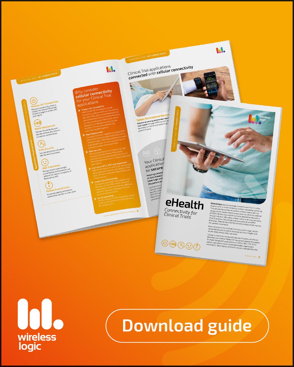 wirelesslogic's tweet image. #ClinicalTrials need reliable connectivity. Wi-Fi can mean delays, complexity & risks. Cellular IoT offers always-on monitoring, simple plug-and-play set-up & secure data transfer. Get the guide 👉 eu1.hubs.ly/H0mrkSk0
#CellularIoT #DigitalHealth #ConnectedHealthcare