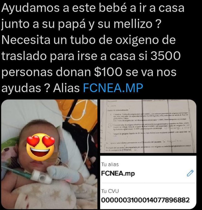 🔴 LLAMADO A LA SOLIDARIDAD

Si es que queda solidaridad en este país o se la llevó puesta la grieta y el cinismo... 🥲

Él es Gustavo, nació el 26/12 en el hospital pediátrico de Posadas, Misiones junto a su melliza Luana, tenía 500 gramos al nacer y eso acarreó muchos problemas