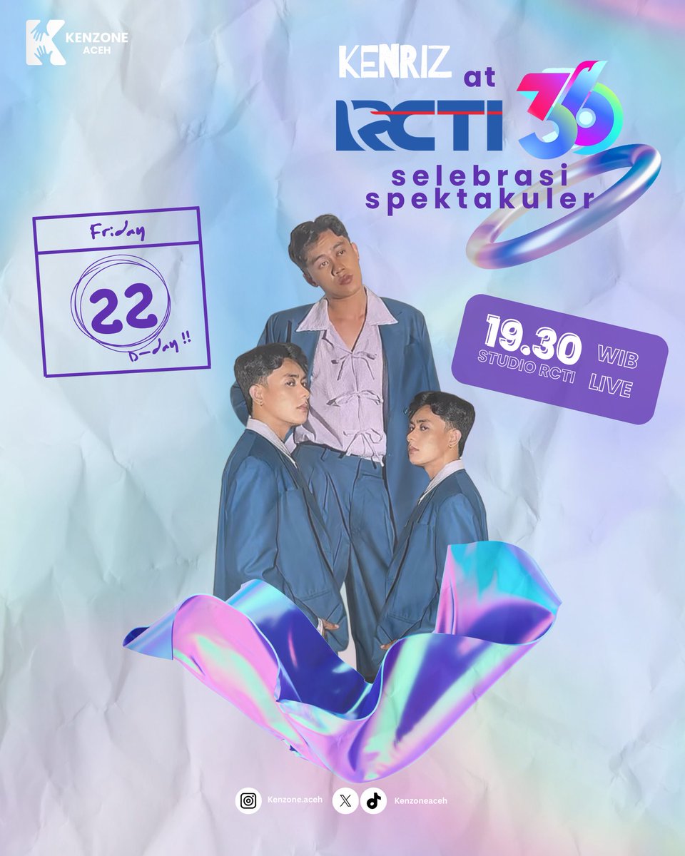 kenzoneaceh's tweet photo. Hari yang ditunggu-tunggu akhirnya tiba! 🎉
Saksikan Kenriz di RCTI 36 Selebrasi Spektakuler ✨
📅 Jumat, 22 Agustus
⏰ 19.30 WIB (LIVE)
#KenrizHUTRCTI36 https://t.co/LTjzPIyCFO