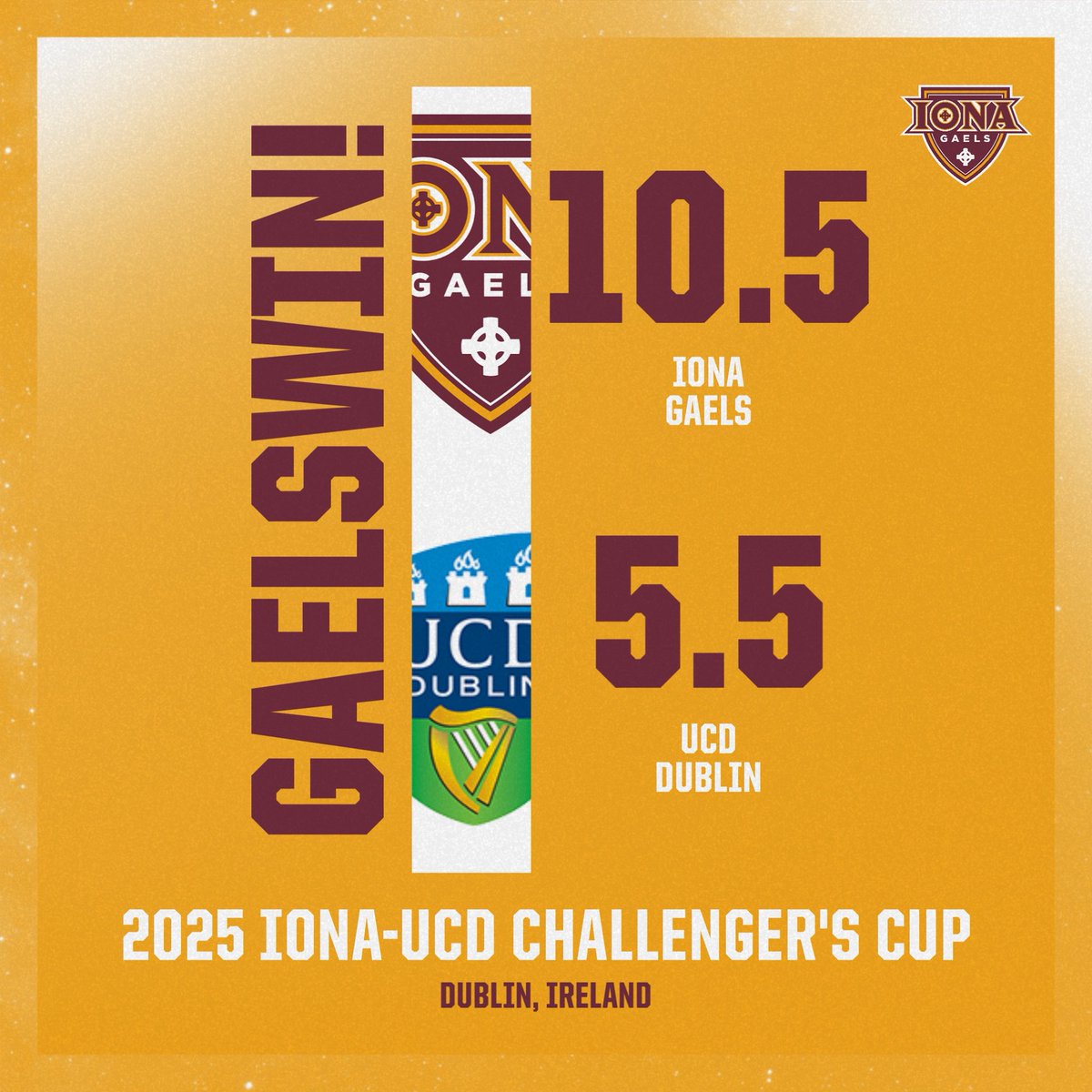 Gaels will hold on to the cup for another year!! 

Iona defeats UCD 10.5-5.5 in the 2025 Iona-UCD Challengers cup. 

#GaelNation | #IonaGolf