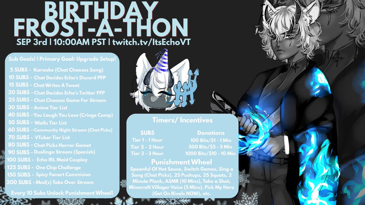 ✨ ANNOUNCEMENT ✨

I Will Be Hosting a FROST-A-THON on my Birthday September 3rd @ 10AM PST On The Purple App! Tons of Sub Goals, Punishments, and Chaos! — Come Celebrate With Me And Make It A Birthday To Remember!

| #VTuberEN #VTuber #BirthdayStream |