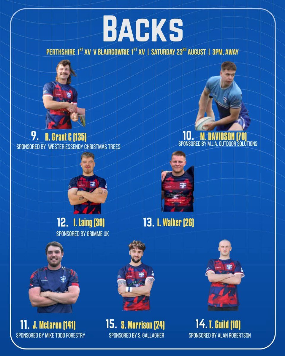 RfcBlairgowrie's tweet photo. SQUAD ANNOUNCEMENT - The boys are back for their first game of the season against close rivals Perthshire Rugby 

We also congratulate Fergus Barron (sponsored by Stielow Pizza Co)  who will be achieving his 50th cap for Blairgowrie RFC.

#respecttheref https://t.co/IiIXA0YqV3