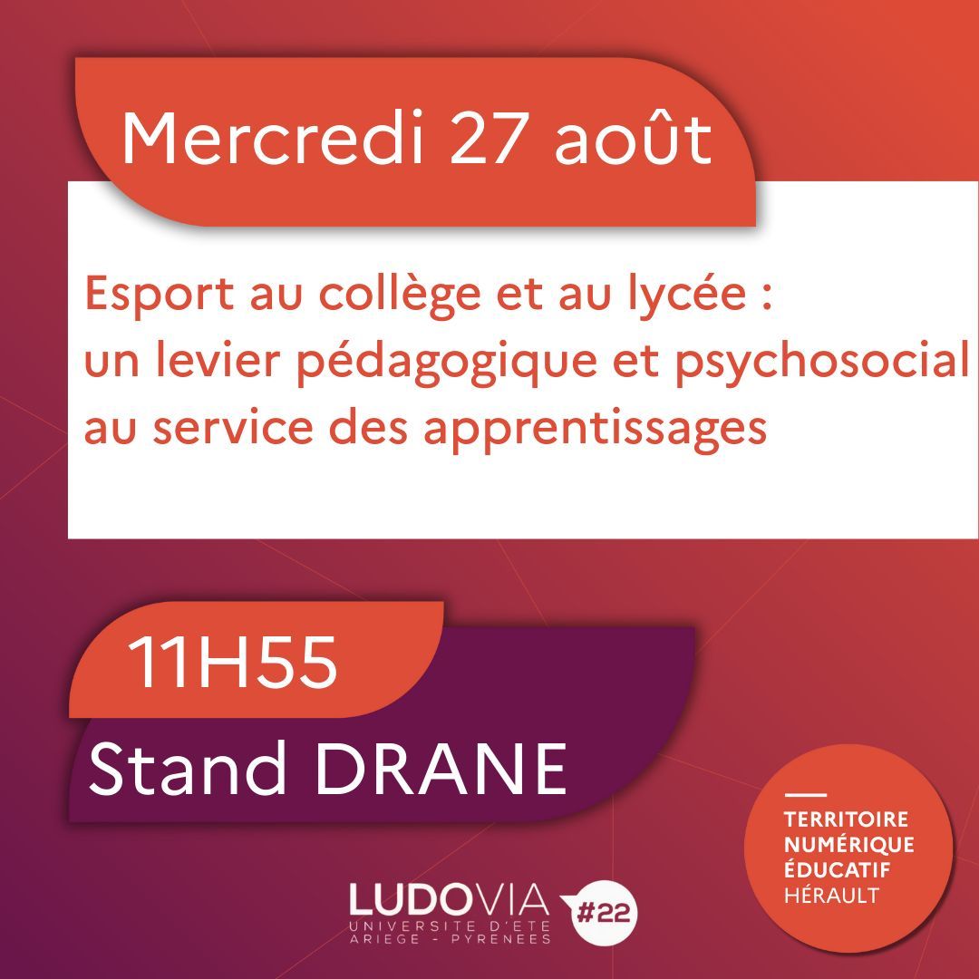 #Ludovia22 approche 🎉

Venez participer aux ateliers #TNE34 et découvrir nos actions sur le stand de la #DRANE !

Le #TNE de l’#Hérault c'est :
11 communes • 15 lycées • 21 collèges • 107 écoles

👉 Consultez les actus TNE34 : tne34.fr 

<a href="/RA_Occitanie/">Région Académique Occitanie</a>