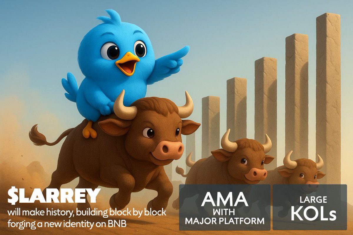 1X🔥… 2X🔥… 3X🔥… 🚀🚀🚀
$LARREY is charging forward and upward!!!!

Larrey's journey has begun - and what happens next will be history. 📖✨

💡 We have plans to do AMAs with about 50 Major platform

🐦 $LARREY, the abandoned Twitter bird,
now reborn on-chain, building block