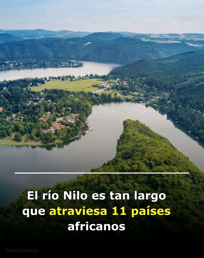 El río Nilo, con más de 6,600 kilómetros de longitud, es uno de los ríos más largos del mundo y atraviesa un total de 11 países africanos: Uganda, Sudán del Sur, Sudán, Egipto, República Democrática del Congo, Ruanda, Burundi, Tanzania, Kenia, Etiopía y Eritrea.