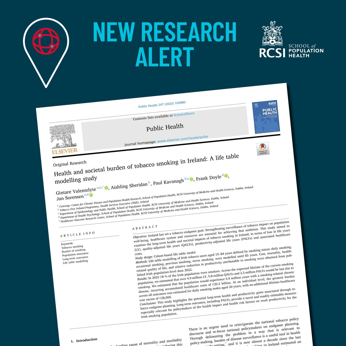 Study by researchers in <a href="/RCSI_PopHealth/">RCSI School of Population Health</a> &amp; at <a href="/HSEQuitTeam/">HSE QUIT Team</a> highlights for the first time the potential long-term health &amp; productivity gains associated w/ smoking cessation that could be achieved from further tobacco control measures in Irl.
doi.org/10.1016/j.puhe…

<a href="/Researchirel/">Research Ireland</a>