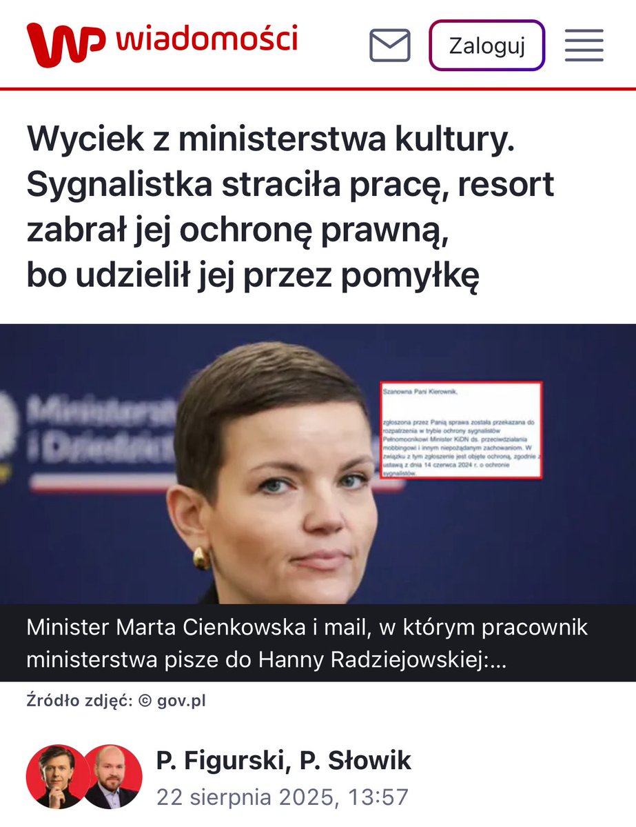Patryk Słowik (@patrykslowik) on Twitter photo Napisaliśmy z <a href="/p_figurski/">Paweł Figurski</a>, że p. Ruchniewicz wyrzucił z Instytutu Pileckiego sygnalistkę.
Ministerstwo kultury stwierdziło, że p. Radziejowska nie była sygnalistką.
Rzeczniczka Instytutu Pileckiego z nas się pośmiała, hehe.
Pokazaliśmy ministerstwu dowód, że status Radziejowskiej Napisaliśmy z <a href="/p_figurski/">Paweł Figurski</a>, że p. Ruchniewicz wyrzucił z Instytutu Pileckiego sygnalistkę.
Ministerstwo kultury stwierdziło, że p. Radziejowska nie była sygnalistką.
Rzeczniczka Instytutu Pileckiego z nas się pośmiała, hehe.
Pokazaliśmy ministerstwu dowód, że status Radziejowskiej
