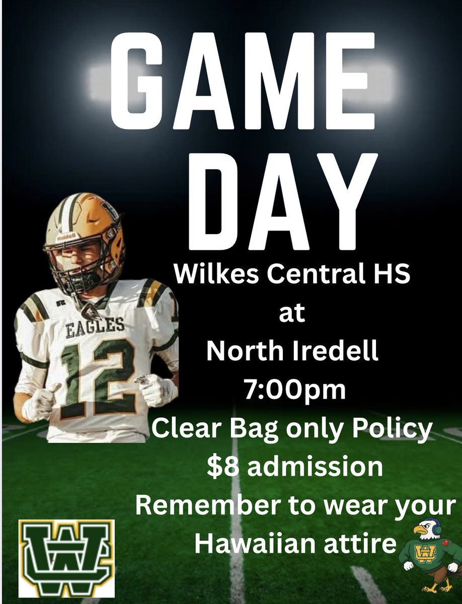 Game Day Eagles. Show up and show your support.  Cheer Loud. Eagle Proud. 🦅
Go Eagles!
<a href="/TMobile/">T-Mobile</a> <a href="/WilkesCentralHS/">Wilkes Central HS</a> 
#FN5GL #sweepstakes