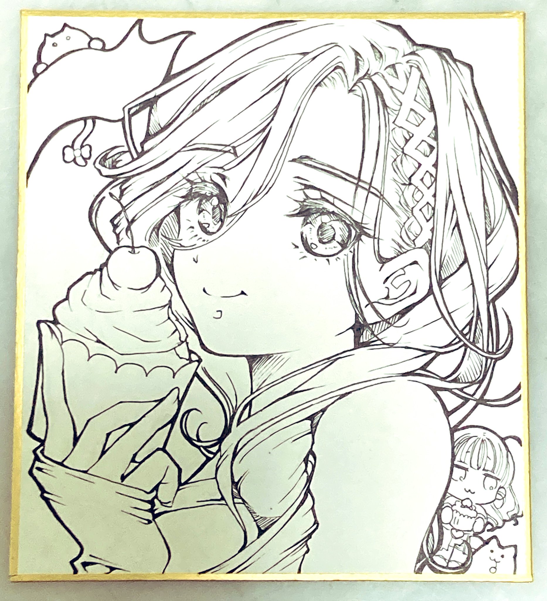 手描きイラスト 原画 和モダン 全身画 Drawing-PS21」額縁付 ハガキサイズ 原画 コンテンポラリー