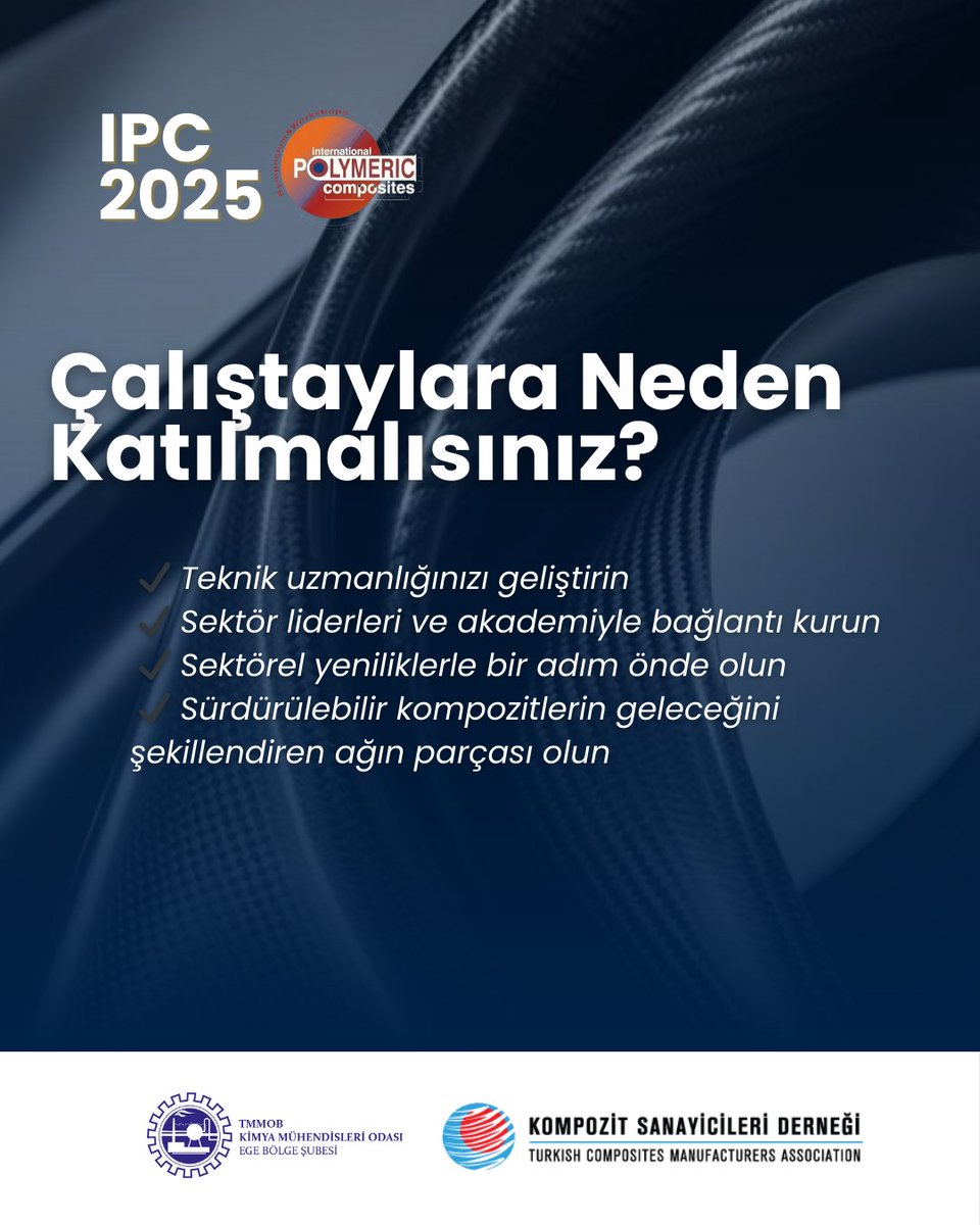 ipc2025's tweet photo. Kompozitlerin Geleceğini Keşfedin!
Polimer kompozitler ve yenilikçi üretim teknolojileri üzerine uygulamalı çalıştaylarımıza katılın.
Öğrenin, bağlantılar kurun ve sektörün ihtiyaç duyduğu becerileri kazanın.
Kontenjan sınırlı – yerinizi hemen ayırtın! https://t.co/tQVtwqZdJB