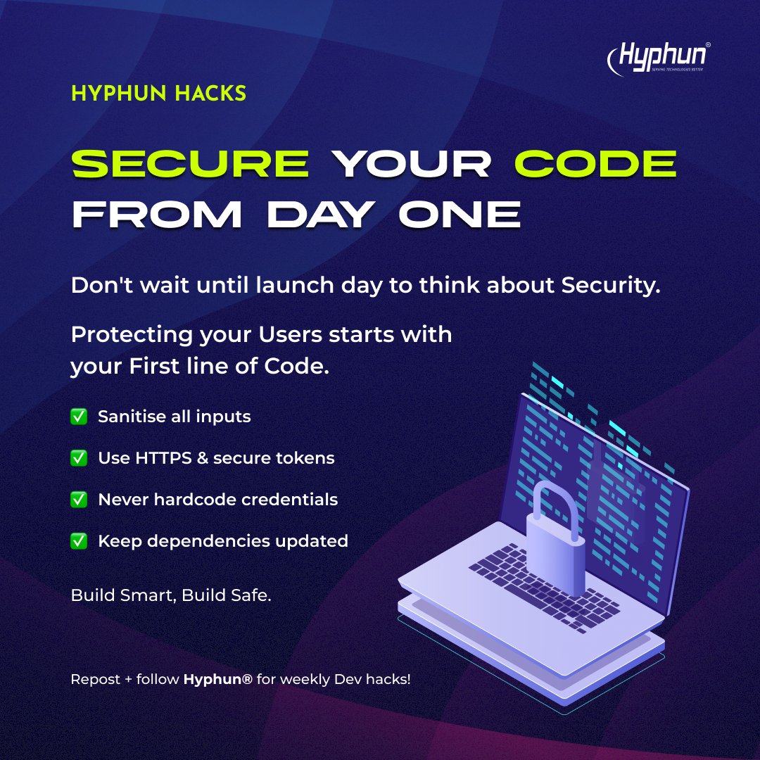 Hyphun_Tech's tweet image. Secure Your Code from Day One
Protecting your Users starts with your First line of Code.
Build Smart, Build Safe.

Want more dev-first insights like this?

Repost and follow @Hyphun_Tech  for weekly Dev hacks!

#coding #developers #programmingwisdom