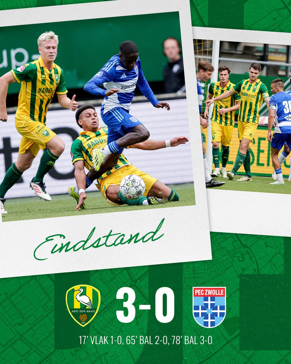 Afgelopen. ADO Den Haag wint overtuigend van Eredivisionist PEC Zwolle.

#ADOpec