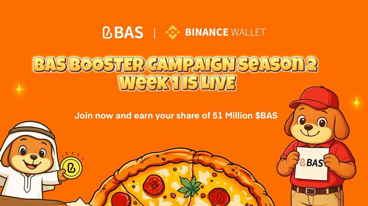 BAS(BNB Attestation Service) (@bascan_io) on Twitter photo 🟠 BAS Booster Campaign x <a href="/BinanceWallet/">Binance Wallet</a> — Season 2, Week 1 is LIVE!
✅ Aug 22, 13:00 UTC → Aug 29, 13:00 UTC
✅ Reward Pool: 51,000,000 (0.51%) $BAS
✅ Eligibility: 61+ Alpha Points
This week’s tasks:
🔸Binance keyless Wallet transactions ≥2 in the past 7 days — share 12.5M 🟠 BAS Booster Campaign x <a href="/BinanceWallet/">Binance Wallet</a> — Season 2, Week 1 is LIVE!
✅ Aug 22, 13:00 UTC → Aug 29, 13:00 UTC
✅ Reward Pool: 51,000,000 (0.51%) $BAS
✅ Eligibility: 61+ Alpha Points
This week’s tasks:
🔸Binance keyless Wallet transactions ≥2 in the past 7 days — share 12.5M