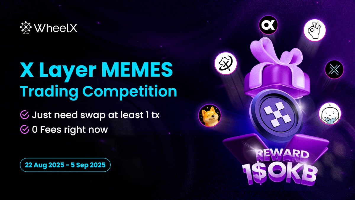 X Layer MEMES Trading Competition!

No fees at all — Swap meme coins such as $Xdog or any other tokens worth at least $1, either cross-chain from other networks to <a href="/XLayerOfficial/">X Layer</a> or within #XLayer. 

Grab your chance to win 1 $OKB — all for you!

👉 app.galxe.com/quest/WheelX.f…