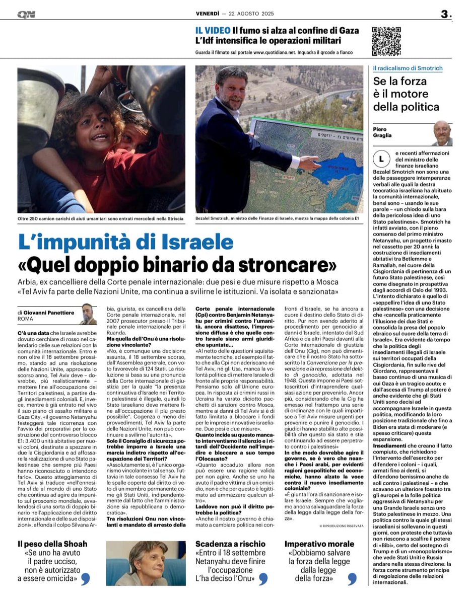 Israele, stia punito! Come no...
Intervista al giudice Silvana Arbia 
(emerita della Corte penale internazionale)
Qn, 22 agosto 2025
<a href="/silvanaarbia/">silvana arbia</a> #CPI