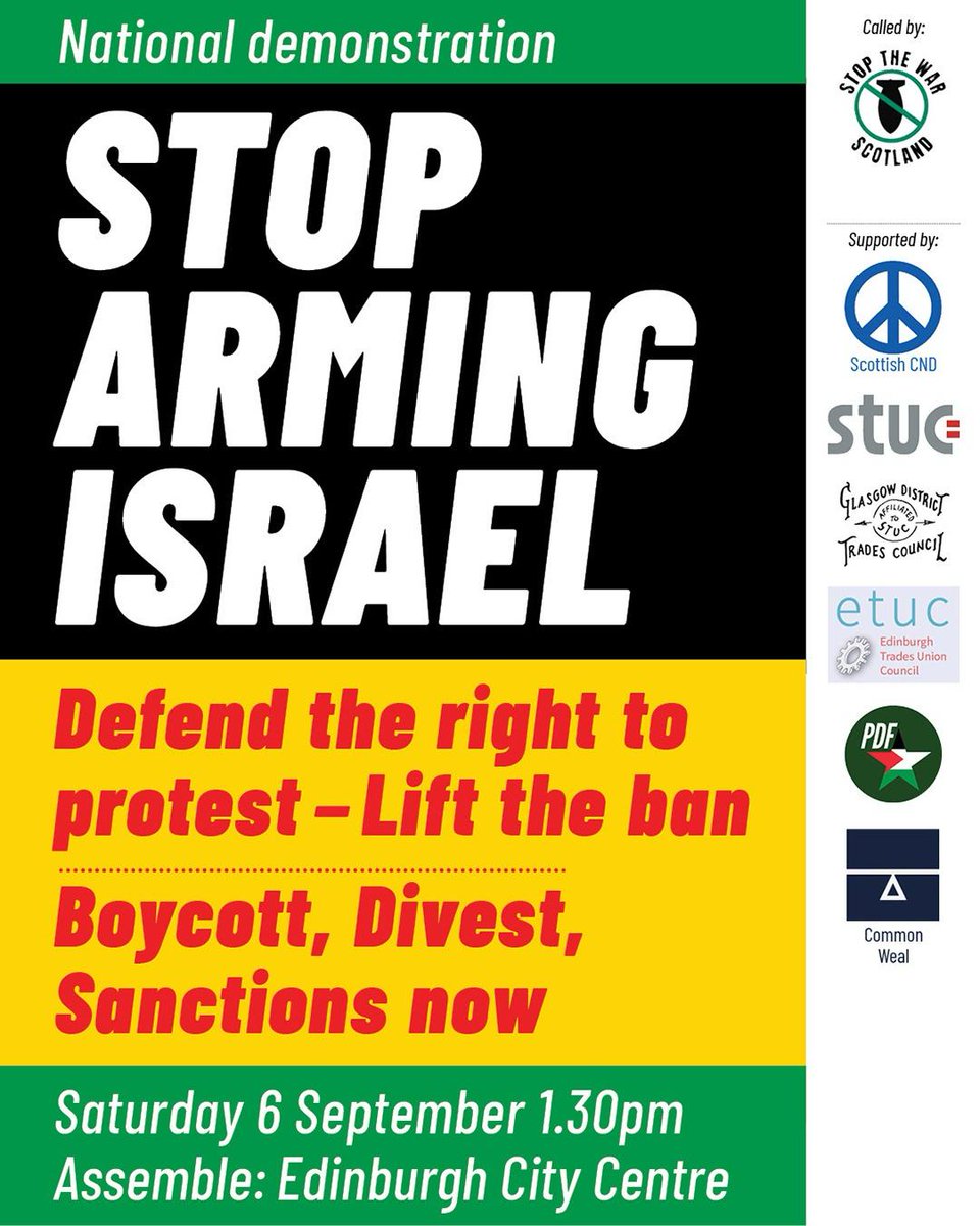 Stop The War Scotland (@stwscotland) on Twitter photo <a href="/scotgov/">Scottish Government</a> practice what you preach.
No more weapons. No more grants. Cut ties now.
All out to Edinburgh.
#StopArmingIsrael <a href="/scotgov/">Scottish Government</a> practice what you preach.
No more weapons. No more grants. Cut ties now.
All out to Edinburgh.
#StopArmingIsrael