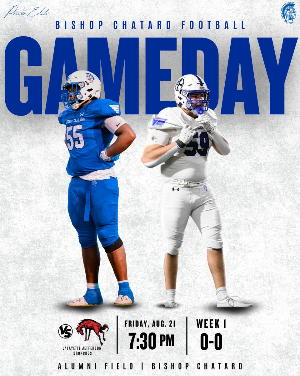 Bishop Chatard HS Football (@bchstrojansfb) on Twitter photo GAMEDAY
Week 1
Vs. Lafayette Jeff HS <a href="/LJBronchoFB/">Lafayette Jeff Football</a>
At: BCHS (Alumni Field)
Kick: 7:30PM
Weather: 77 ☀️
Tickets: websites.eventlink.com/s/bishop-chata…
Stream: indianasrn.org/Games_SRN.php/
<a href="/IndianaSRN/">Indiana SRN</a>
#GoTrojans GAMEDAY
Week 1
Vs. Lafayette Jeff HS <a href="/LJBronchoFB/">Lafayette Jeff Football</a>
At: BCHS (Alumni Field)
Kick: 7:30PM
Weather: 77 ☀️
Tickets: websites.eventlink.com/s/bishop-chata…
Stream: indianasrn.org/Games_SRN.php/
<a href="/IndianaSRN/">Indiana SRN</a>
#GoTrojans