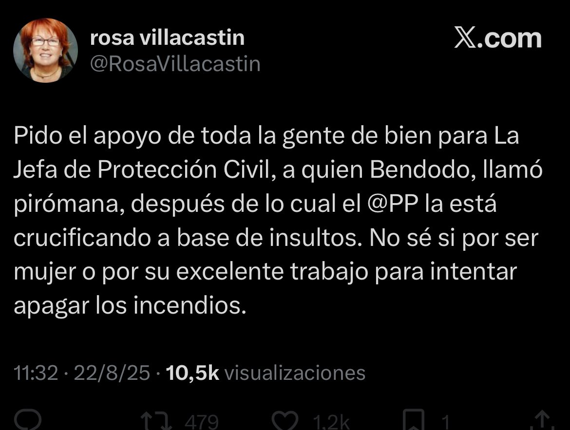 Me sumo a la petición de <a href="/RosaVillacastin/">rosa villacastin</a> 
Todo mi apoyo para Virgina Barcones directora Protección Civil 
! Basta ya !