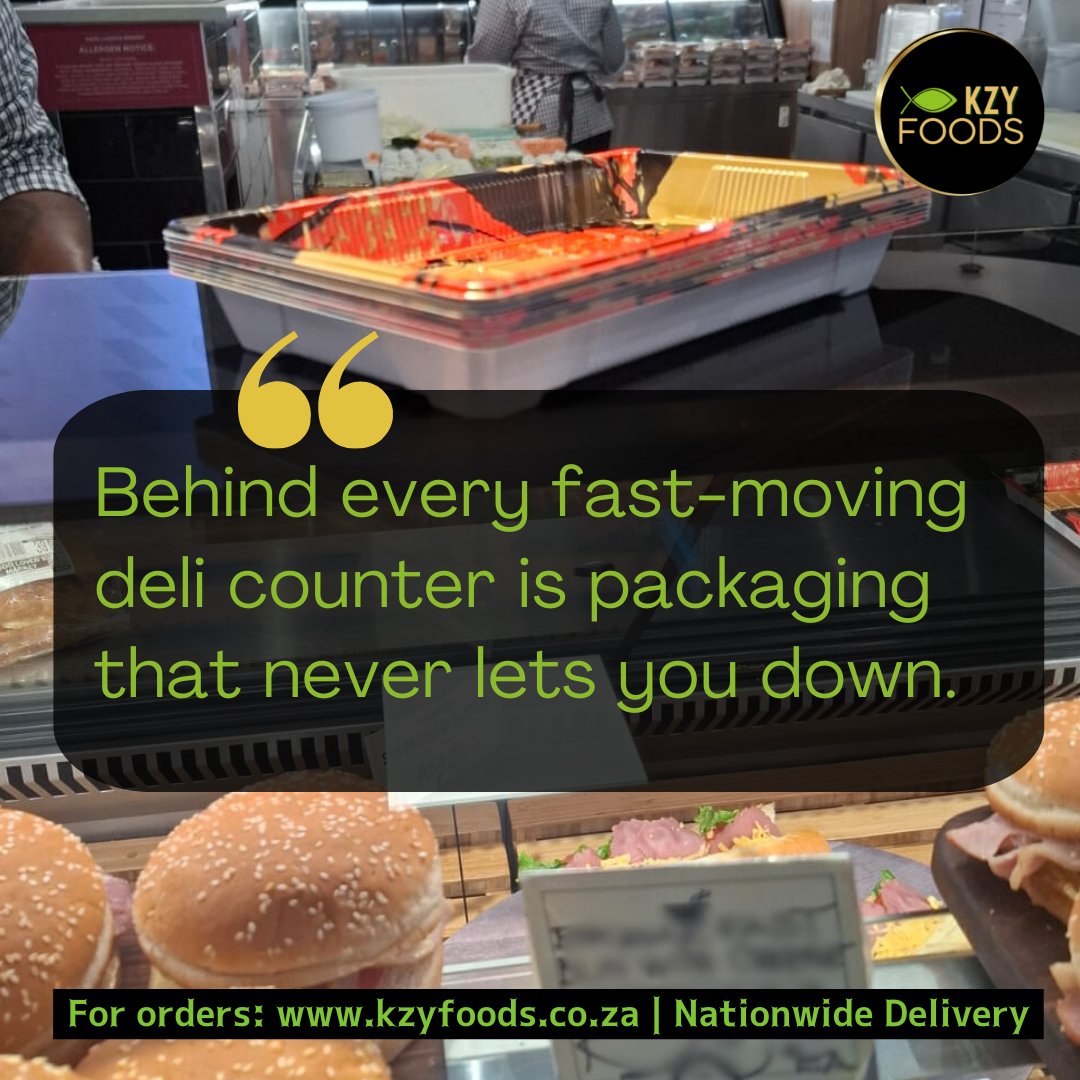 Behind every busy deli counter is packaging you can trust.
KZY Foods supplies durable trays &amp; detachable lids designed for fast-moving food retail.

📦 Order now: kzyfoods.co.za | Nationwide Delivery

#KZYFoods #FoodPackaging #DeliSolutions #WholesalePackaging