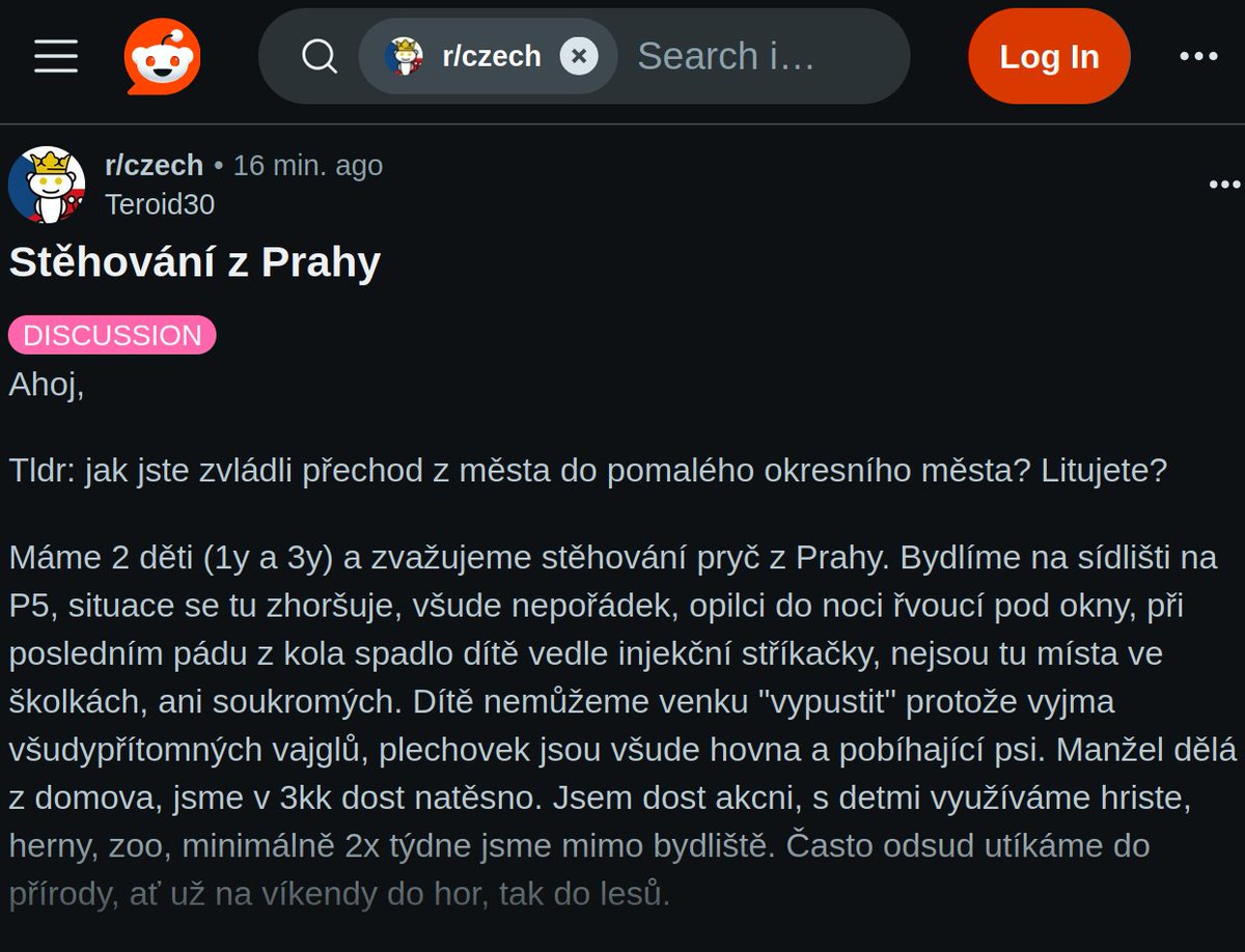 Uživatelka Redditu si stěžuje na živoucí společnost na Praze 5 reddit.com/r/czech/commen…