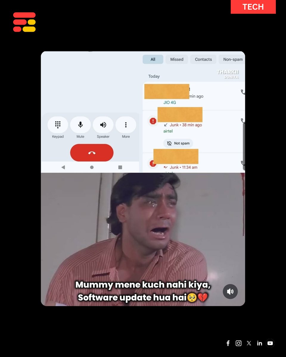 feedmileapp's tweet photo. Google’s new call update sparks backlash and memes users demand old dialer back.
Source: Twitter/Instagram
Meme Source: The Engineer Bro
#feedmile #viralmeme #googlephone #googlecallapp #googleupdates #GooglePhoneFail #BringBackOldDialer #SwipeGate #NoUpdateClub https://t.co/EEgbiQhRFc