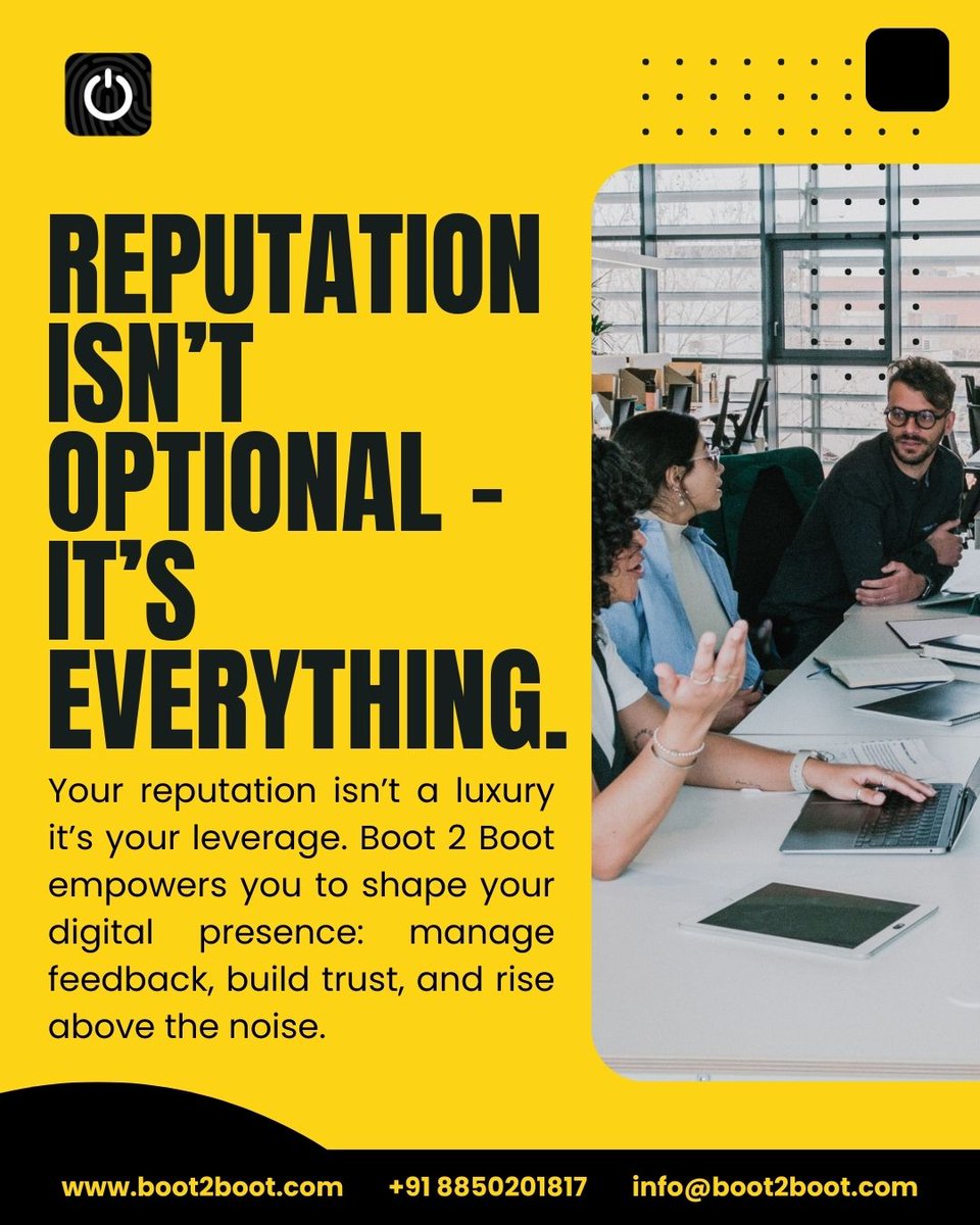 boot2boot2022's tweet image. Reputation = Revenue. Are You in Control or Just Hoping for the Best?✨
.
boot2boot.com
.
+91 8850201817
.
info@boot2boot.com
.
youtube.com/@Boot2Boot
.
#ReputationIsEverything #DigitalTrust #BrandReputation #OnlinePresenceMatter #EntrepreneurMindset