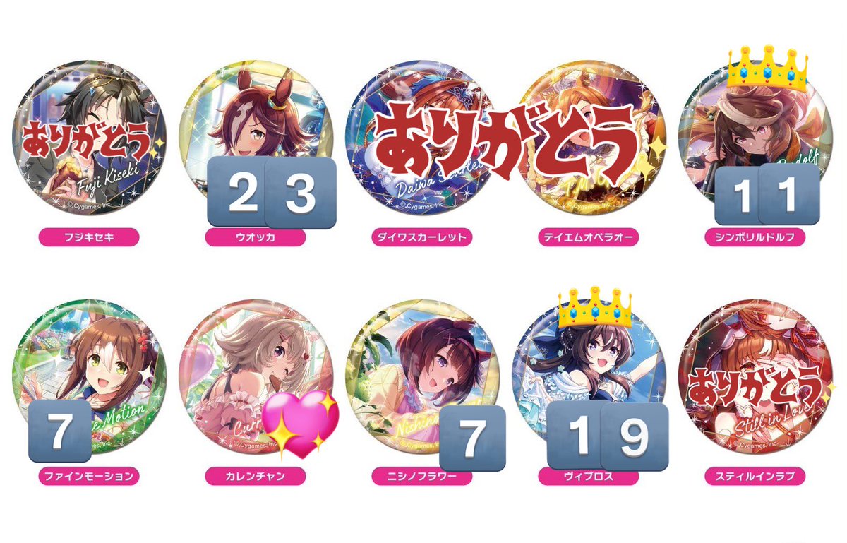 [交換/譲渡]ウマ娘 プリティーダービー CANバッジ Vol.6

譲 ウオッカ シンボリルドルフ ファインモーション ニシノフラワー ヴィブロス

求 定価
カレンチャン

23box予約済み
6th秋/なんば手渡し 郵送◎
譲渡の場合👑は無印より同数抱き合わせお願い致します
1点からでもお気軽にお声掛けください