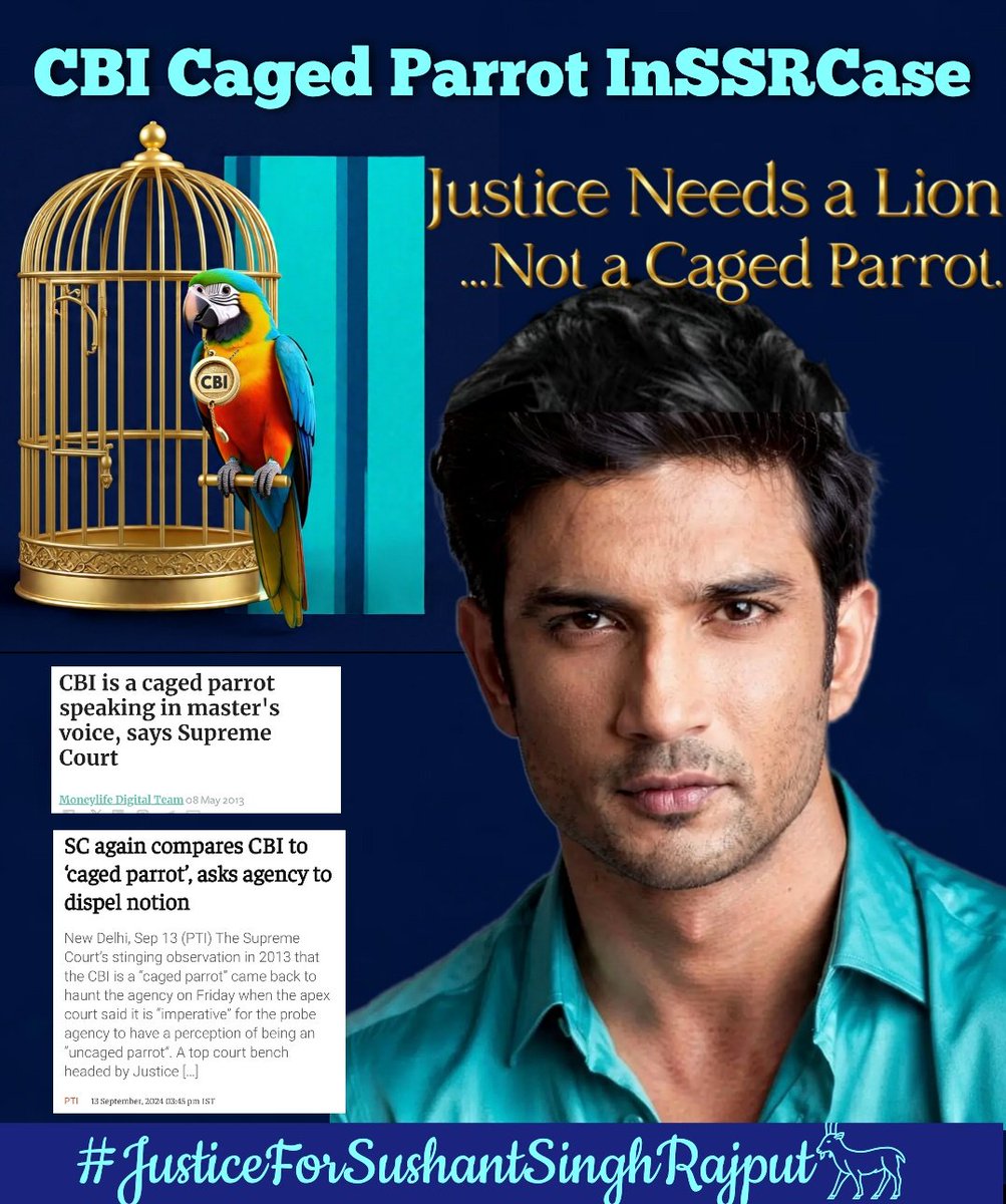 CBI Caged Parrot InSSRCase

CBI = Central Bureau of Inaction.
            ▼☟▼
CBI’s Inaction = Collusion with                                          Culprits 
#JusticeForSushantSinghRajput𓃵 
Is Inevitable And Non-negotiable 🔱 

#BoycottBollywoodCompletely