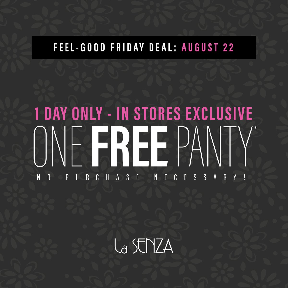 stoneroadmall's tweet image. FREE Panty Promotion!
Celebrate Feel-Good Friday with a FREE panty — no purchase needed! 📷 Available in stores only on August 22. Don’t miss out!
#lasenza #stoneroadmall #staytrue