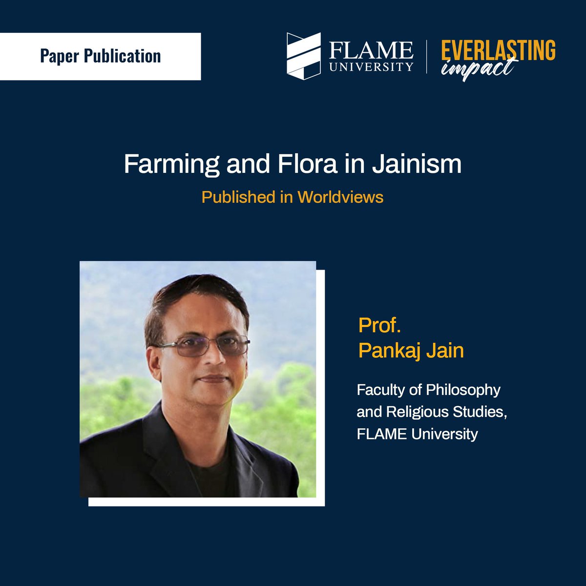 FLAME University (@flameuniversity) on Twitter photo Congratulations to Prof. Pankaj Jain, Faculty of Philosophy and Religious Studies at FLAME University, on the publication of his paper “Farming and Flora in Jainism” in the journal Worldviews.
This study explores how Jains reconcile their agricultural practices with the Congratulations to Prof. Pankaj Jain, Faculty of Philosophy and Religious Studies at FLAME University, on the publication of his paper “Farming and Flora in Jainism” in the journal Worldviews.
This study explores how Jains reconcile their agricultural practices with the