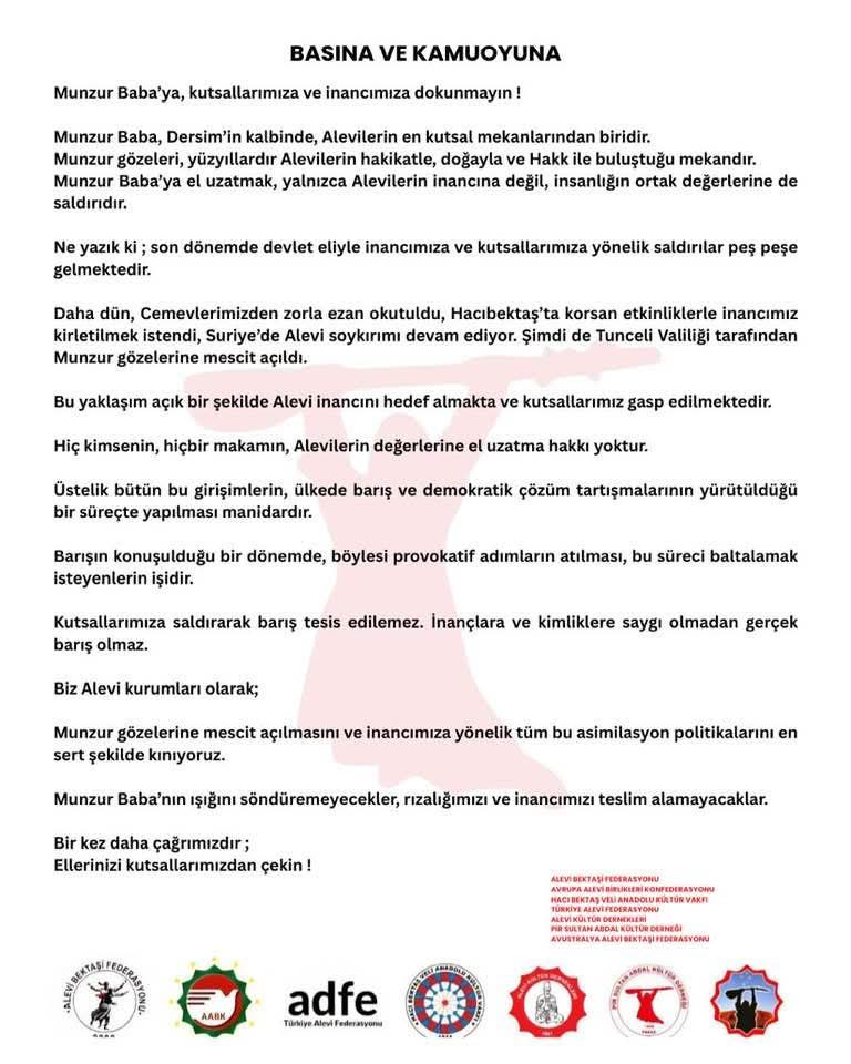Tunceli Valiliği Munzur gözelerini ziyarete gelenler namaz kılabilsin diye mesire alanına küçük bir mescit açmış. Alevi dernekleri "inançlarına saldırı" diye açıklama yapmışlar.
1-Hangi inanca mensupsunuz ki, namaz size saldırı oluyor?
2-Allah'ın suyu, deresiyle Aleviliğin ne