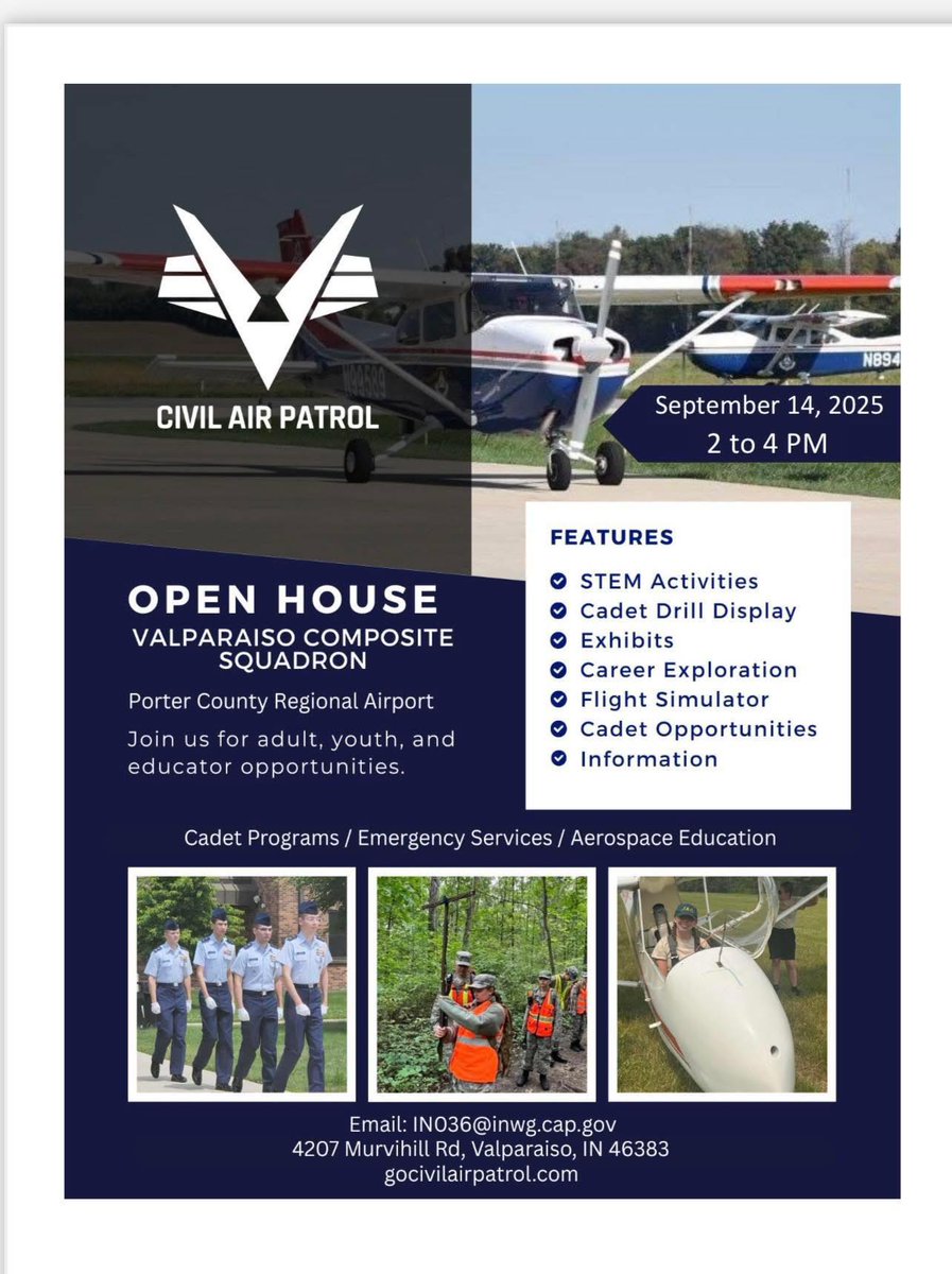 FlyVPZ's tweet photo. Civil Air Patrol-Valparaiso Composite Squadron Open House https://t.co/IAg3Rn5Zx6