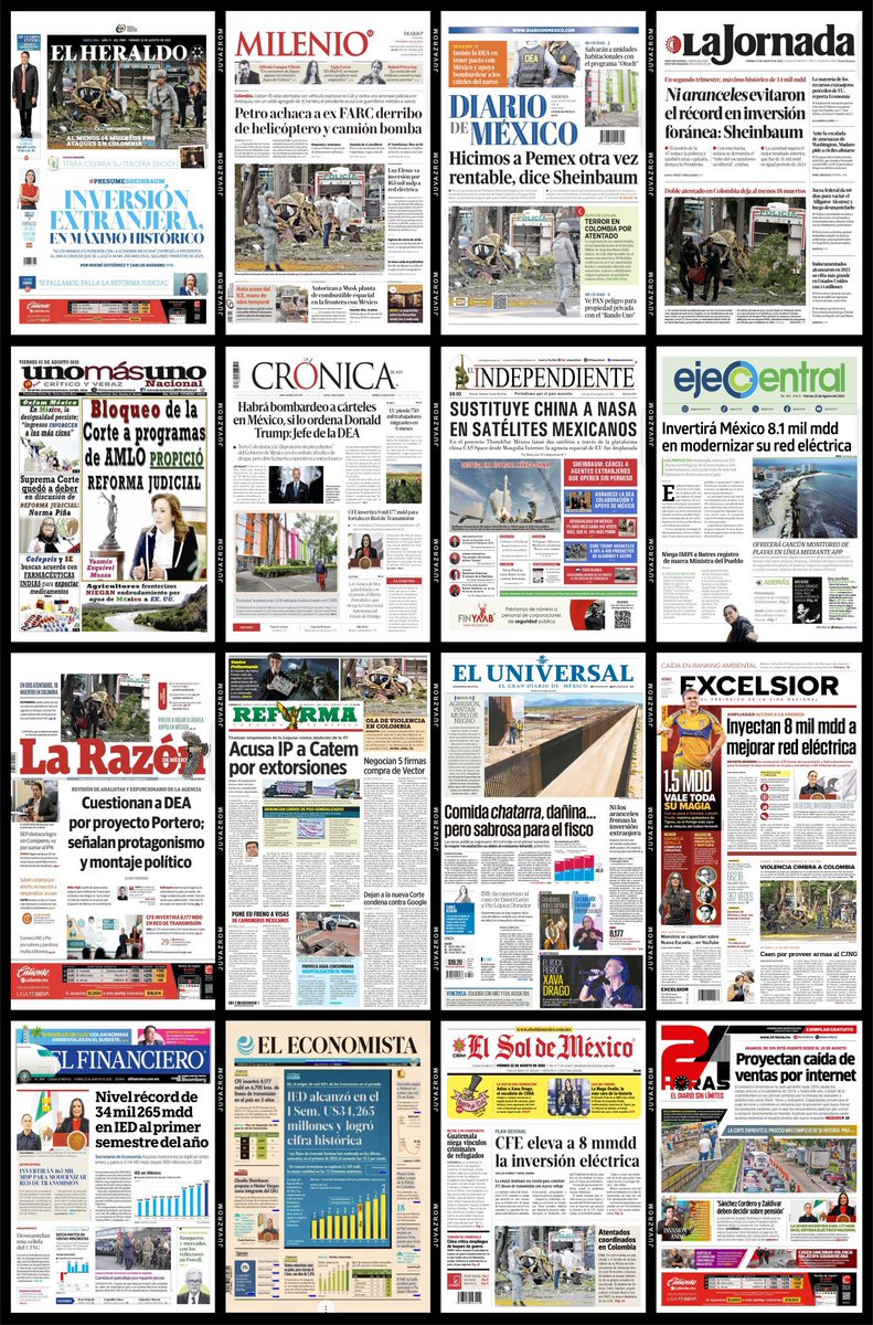 mexnewz's tweet image. #PrimerasPlanas
📰🇲🇽de los diarios impresos del País hoy #FelizViernesATodos #22Agosto                           
@dreyesmty @MalenaRA 
@ReporteroUrban  @LoQuePasaEnNL 
@QuePasaEnSN  @ComunidadMTY @raytep #Noticias #Monterrey  #NuevoLeón #News #Mexico #CDMX #Edomex @cpabogadossc