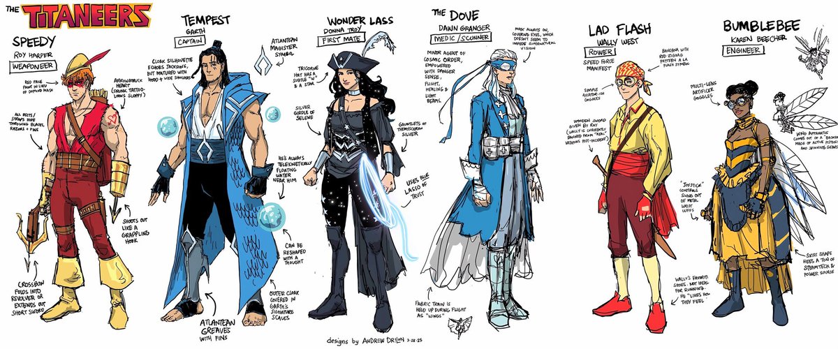 Tempest and The Titaneers debut in DC GO!'s Aquaman: Yo-Ho-Hold Onto Your Hook next week! Swashbuckling designs by <a href="/andrewdrilon/">Andrew Drilon</a>!🪝