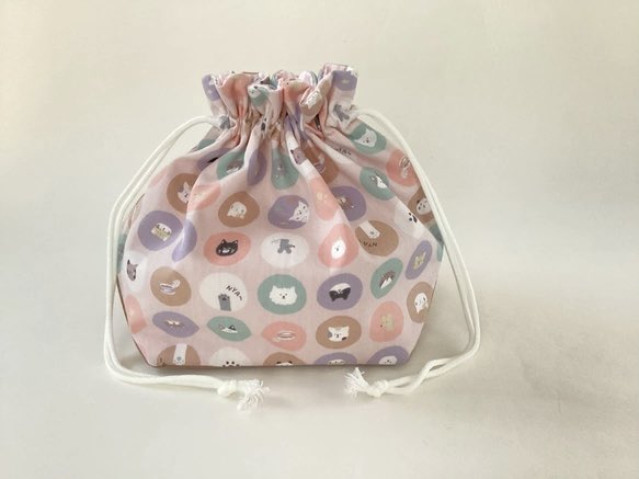 巾着＆ポーチ＆エコバック♡にゃんこと女の子 mofusand ぎゃるにゃん ポケッタブルフラットエコバッグ(ピンク