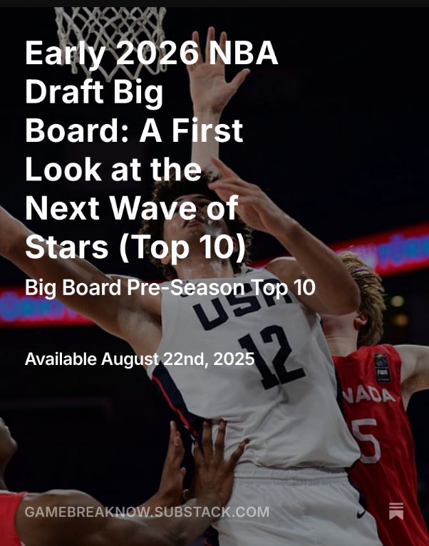 🚨New Article Posted on Substack: Early 2026 Big Board (Top 10) 🚨 

Switching up the format of the big board to include “What makes them a prospect &amp; Questions coming into the season” 

Let me know who you have in your top 10? 

Link🔗
gamebreaknow.substack.com/p/early-2026-n…