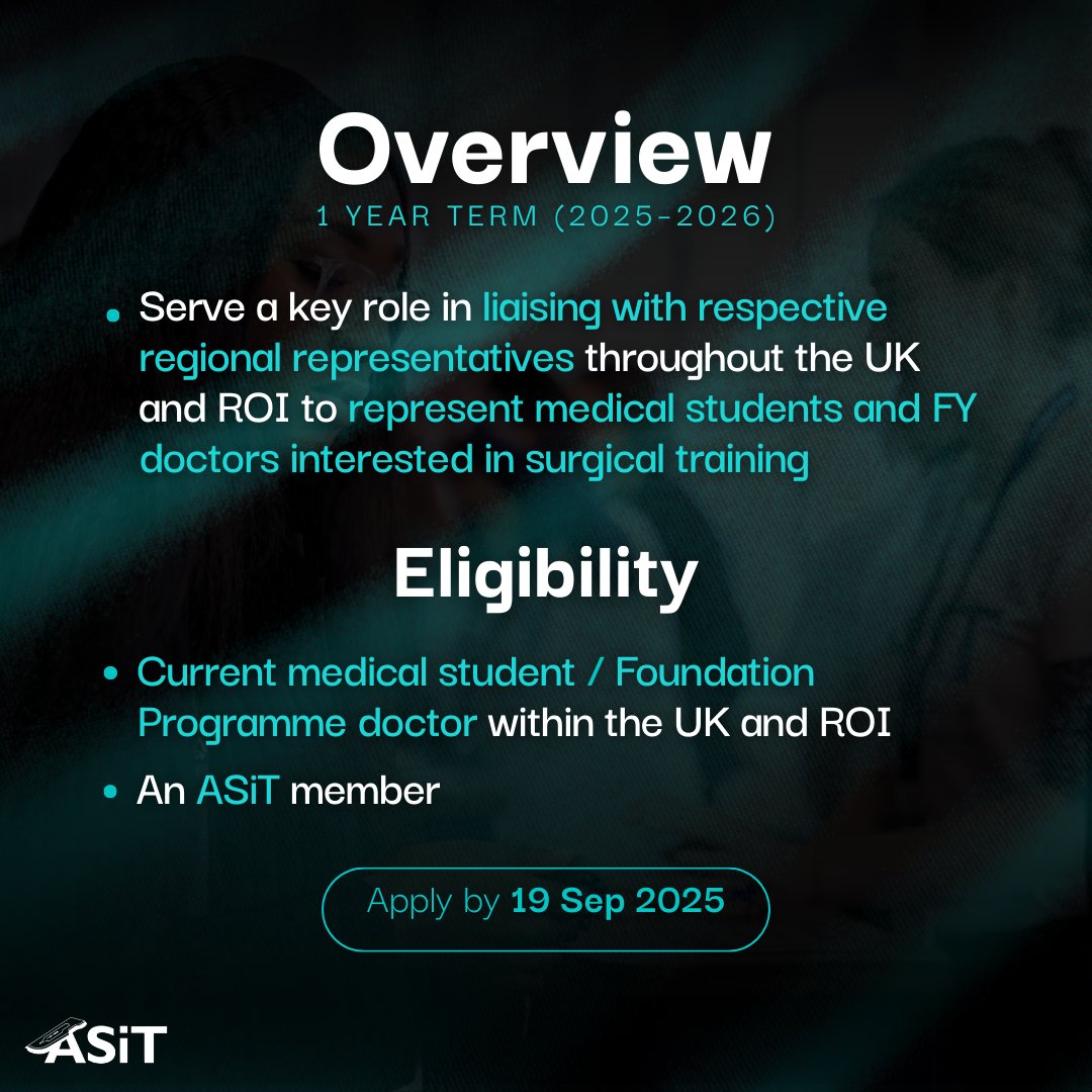 🔊 We’re recruiting! 🔊

Join the ASiT Medical Student &amp; Foundation Doctor Ambassador Network ⚡️

A unique opportunity to:
✅ Represent your Med School or Foundation Deanery
✅ Advocate for your peers
✅ Coordinate surgical opportunities throughout the year

Open to all ASiT