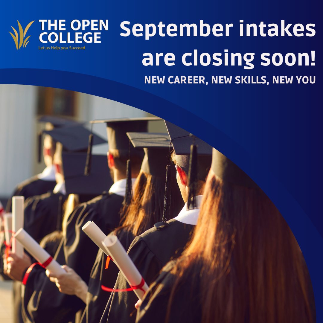 The Open College (@theopencollege) on Twitter photo ⏰ Final seats for September intakes are closing! 
Don’t miss out on launching your new career, new skills, new you!
theopencollege.com
#FreshStart #QQI #TheOpenCollege #OnlineLearning ⏰ Final seats for September intakes are closing! 
Don’t miss out on launching your new career, new skills, new you!
theopencollege.com
#FreshStart #QQI #TheOpenCollege #OnlineLearning