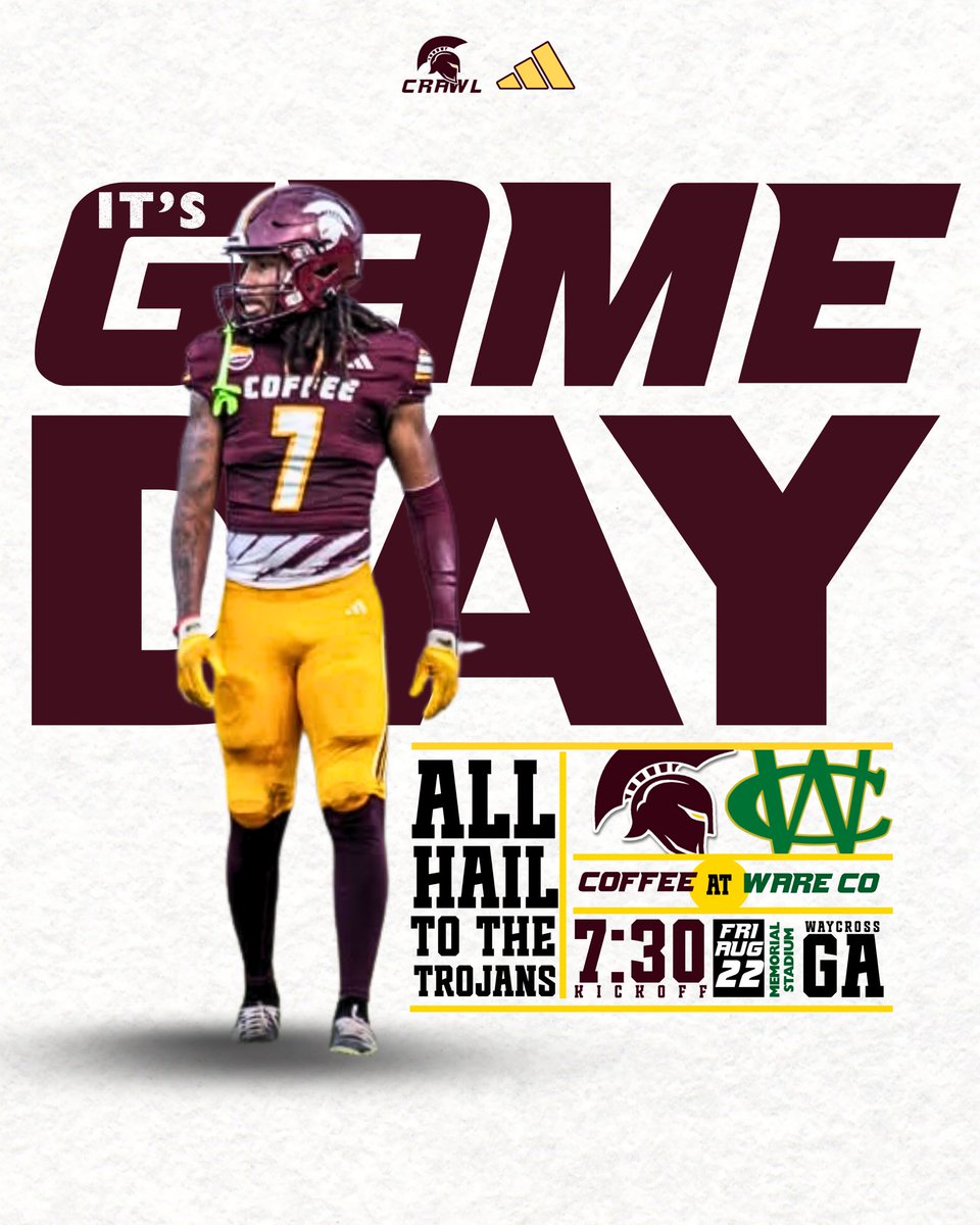 See You In Waycross! 

Week 2 is Rivalry Week.

⚔️ vs 🐊

#CRAWL | #ALLHAIL | #TROJANS⚔️