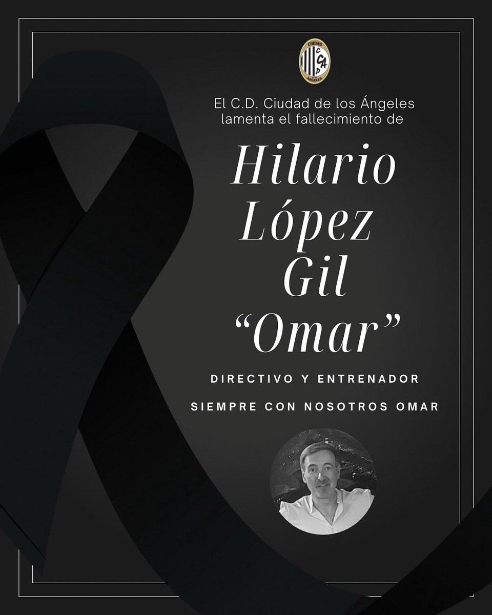 123Ciudad's tweet photo. El pasado lunes falleció Hilario López Gil, “Omar”, directivo del club.

No lo terminamos de creer, nos dejas muy pronto y con una gran pena. Siempre te recordaremos con tu forma de ser alegre, divertida y cariñosa. 

Nuestras condolencias a familiares, amigos, esposa e hijos. ❤️ https://t.co/RAgJIwouKV