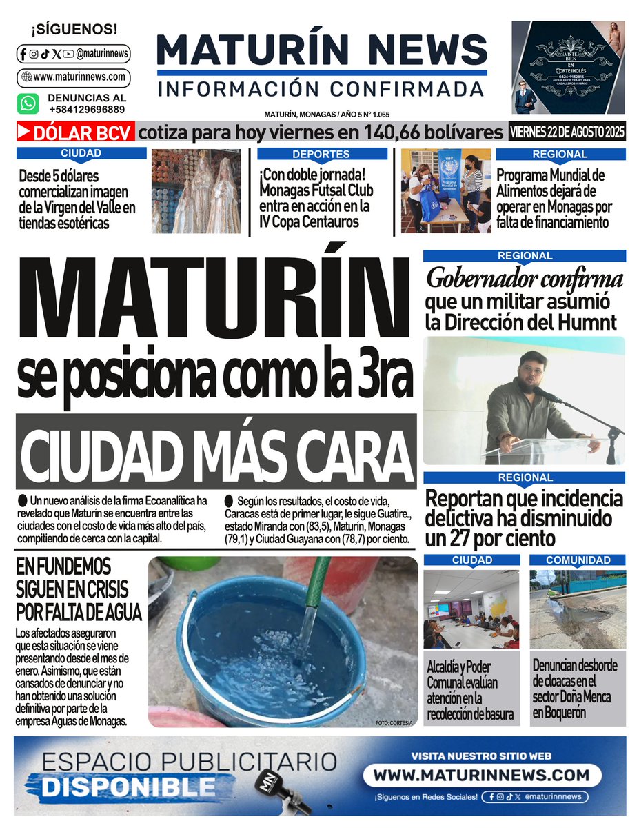 ¡Buenos días! 🌤 Presentamos nuestra portada VIERNES 22-08-2025. Amplía las informaciones en maturinnews.com.
.
.
.
#Maturin #Monagas #Noticias #MaturinNews #News #Venezuela #esviral #22Ago #periodismo #Felizviernes #viral #viernes #Esnoticia #noticias