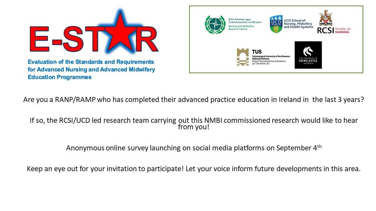 Have you completed your Advanced a practice education in Ireland in the last 3 years? We would like to hear from you! Online survey launching here, Sept 4th